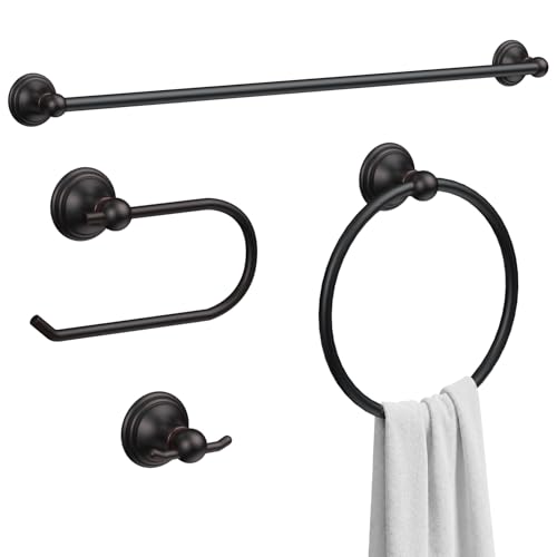 Formosa Design Hardware Classic 4-Piece Bathroom Accessories Set, 24-inch Towel Bar, Toilet Paper Holder, Towel Ring, and Robe Hook, Durable Zinc Alloy & Stainless Steel, (Oil Rubbed Bronze Finish) - color: Oil Rubbed Bronze