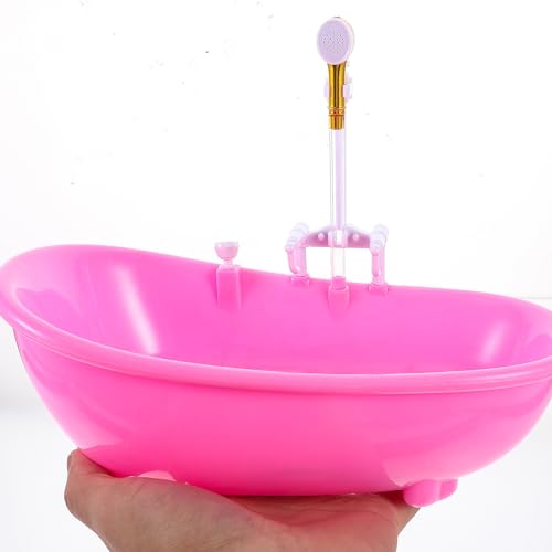Toyvian Toy Bathtub for Dolls, Baby Doll Real Working Bath Set Electric Bathtub with Shower and Faucet Pretend Play Toy Play Water Accessories Fits Most Dolls Up to 12'' - size: 22.3 x 11.5 x 17.5cm