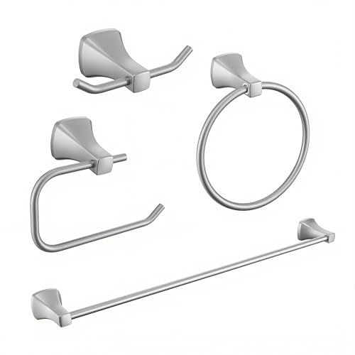 Brushed Brushed Nickel Bathroom Hardware Set 4 Piece Brushed Nickel Bathroom Accessories Set, 23.6 inch Bath Towel Bar Set | Towel Hook | Toilet Paper Holder | Hand Towel Holder - color: Brushed Nickel