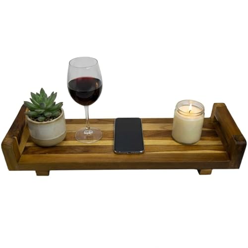 EcoDecors, 29 inch, with LiftAid Handles, Bath Tray for Tub, Bath Tub Tray Wood, Bathtub Table, Caddy for Bathtub in Natural Teak - style: 29" LiftAid Handles