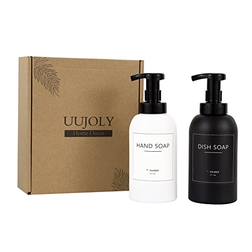 Foaming Hand Soap Dispenser Glass Jar Foam Dish Soap Dispenser for Bathroom and Kitchen Sink, Liquid Pump Bottle for Shampoo, Body Wash, Hand Soap, Black + White, 2 Pack - color: Black + White