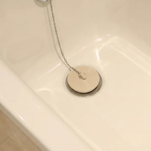 2 Pcs Tub Stopper Rubber Drain Plug with 15" Stainless Steel Beaded Chain Bathtub Stoppers Bathroom Plug Suitable for 1.5" to 2" Bathroom Laundry Sink Kitchen (White)