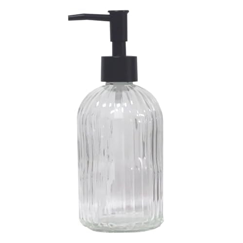 Clear Glass Soap Dispenser with Black Plastic Pump, 13.5oz Refillable Liquid Hand Soap Dispenser, Lotion Dish Soap Dispenser for Modern Home Decor, Bathroom, Kitchen Countertop, Hotel - color: Clear