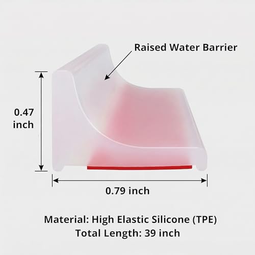 Shower Water Dam Barrier, 39" x 0.79" Silicone Water Stopper | 2-Pack (1 Clear + 1 Black), Self-Adhesive Collapsible Threshold, Bathroom & Kitchen Wet/Dry Separation