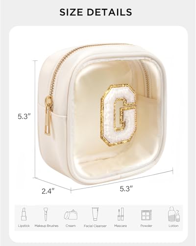 KOTORA Travel Clear Makeup Bag Toiletry Bag, Make up Bag Waterproof Toiletry Bags for Women Cosmetic Bag Preppy Stuff Brithday Gifts for Women Personalized White Mother Girlfriend Wife Gifts Letter G - color: Beige, style: G