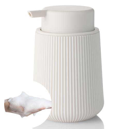 YAUKPH Striped Foaming Hand Soap Dispenser with Leak-Proof Pump for Bathroom and Kitchen Countertop 11oz Beige - color: Beige, size: Foaming Dispenser