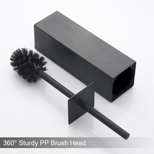 Matte Black Square Stainless Steel Toilet Brush with Holder, 304 Modern Toilet Brush Set – Rust Resistant, Long Handle, Replacement Heads, Floor Standing Bathroom Toilet Cleaning Brush - color: Matte Black-square