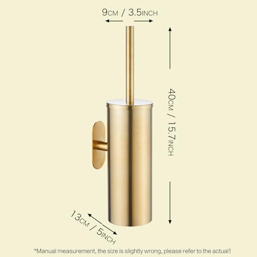 AIREMOEN 1PCS Brushed Gold Stud Free Toilet Brush and Holder Set, 304 Stainless Steel Handle Toilet Brush Holder, Toilet Brush and Plunger Set, Bathroom Wall-Mounted Compact Toilet Brush Holder