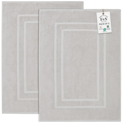 Feather & Stitch 2 Piece Towel Like Bath Mats (30x21 Inch) 100% Cotton Terry Bath Mats, Bathroom Shower Floor Mats [NOT A Bathroom Rug], Soft Absorbent Washable Mats - Sliver - color: Silver