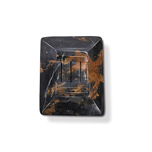Luxury Handmade Multi Black Marble Soap Dish Holder with Drain for Bathroom and Shower, Best Bath Products & Sponge Tray for Kitchen & Housewarming Gifts., 4x5x0.75, (SD2021) - color: Dark Marble