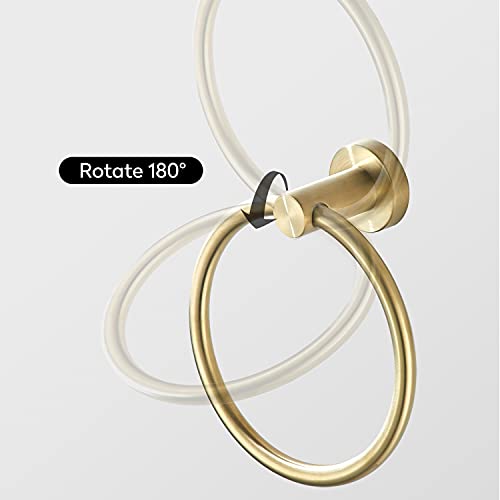 Brushed Gold Bathroom Hardware Set, Gold Toilet Paper Holder Towel Ring and 4 Robe Hooks Hand Towel Holder Bathroom Accessories Kit Wall Mount Stainless Steel, 6 Pieces