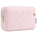 Noozion Makeup Bag Travel Toiletry Bag, Puffy Padded Cosmetic Bag for Women, Makeup Organizer Case, Wide-open Pouch Purse, Travel Essentials - color: Pink