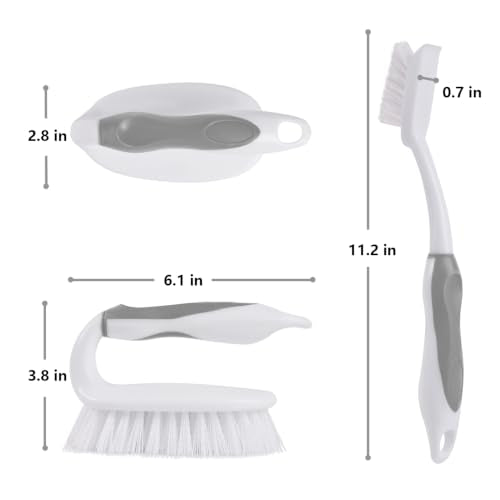 Scrub Brush Set, 4 Pack Deep Cleaning Brush Kit - 2 Scrub Brush, 2 Tile & Grout Brush with Built-in Scraper, Household Commercial Scrubber for Floor, Shower, Pool Wall, Tub (Gray) - color: Gray