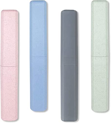 Mulbozy Travel Toothbrush Case, Portable Toothbrush Protector Cover, Breathable Wheat Straw Toothbrush Holder for Traveling, Camping, Business, Home, School, Gym, and More - 4 Packs - color: Pink, Blue, Green, Grey