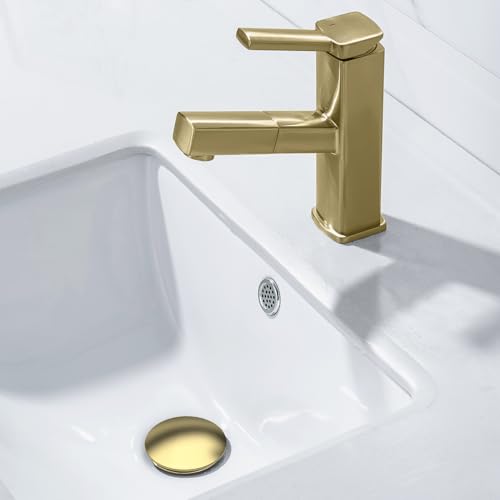 KAIYING Pop Up Drain, Bathroom Sink Drain Stopper with Overflow, Vessel Sink Drain Assembly with Detachable Basket Stopper, Anti-Explosion and Anti-Clogging Drain Strainer（Brushed Champagne Gold） - color: Brushed Champagne Gold, style: With Overflow