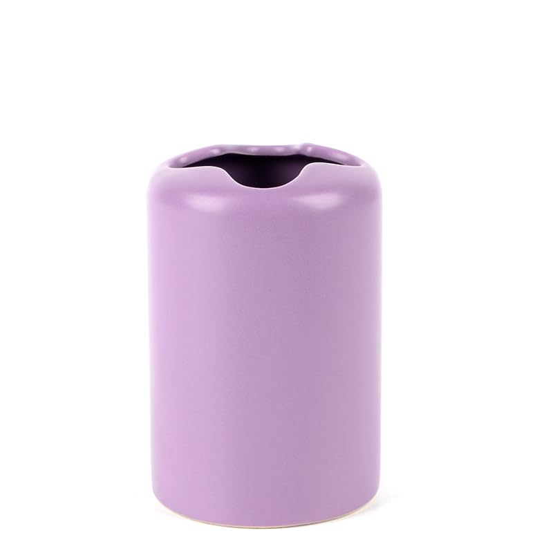 WPM 4 Piece Ceramic Bathroom Accessories Set - Purple - Our Complete Bath Decor Kit Includes Designer Soap or Lotion Dispenser - Toothbrush Holder - Tumbler - Soap Dish - color: Purple
