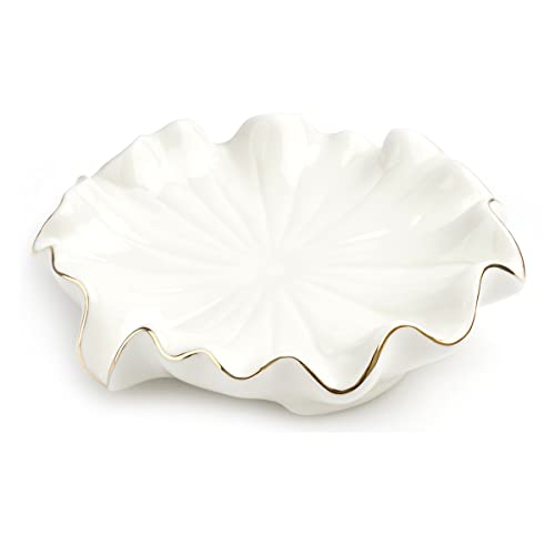 Soap Dish with Drain Ceramic White Lotus Leaf Soap Holder Soap Saver for Bar Soap, Kitchen Sink, and Bathroom Shower - color: White