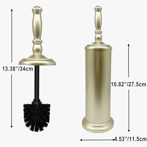 Metal Toilet Bowl Brush with Holder Premium Bathroom Cleaning Set Rustproof Hygienic Durable Elegant Finish - color: Matte Gold