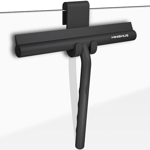 Minismus Shower Squeegee with Hook - Silicone Window Wiper - Shower Squeegee for Glass Doors - Glass Squeegee Bathroom Shower - Window Squeege (8.25 Inches, Black) - color: Black Hook