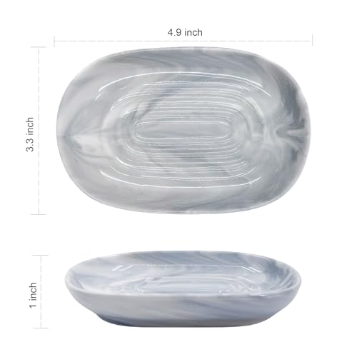Ceramic Marble Pattern Soap Dish, Textured Raised Soap Saver Tray for Shower Bathroom Kitchen Sink Vanity, Easy to Clean Multi-Use Holder for Bar Soap Jewelry Rings Keys, Grey (1 Pack) - color: Grey