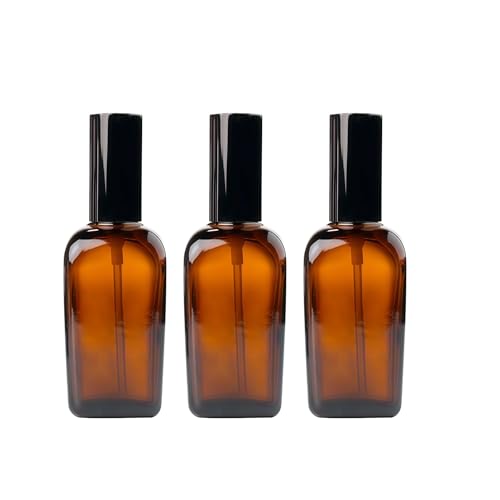3Pcs 100ml / 3.4oz Amber Glass Bottles with Pump, Refillable Travel Containers, Leakproof Lotion Pump Dispensers for Skincare Liquids & Body Care Supplies