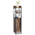 VECELO Small Bathroom Cabinet,Slim Toilet Paper Holder with Door&2 Shelves, Upgraded Narrow Storage Organizer for Restroom Bathroom Tiny Space,Metal Scroll Fenced Top Waterproof Coating,Brown