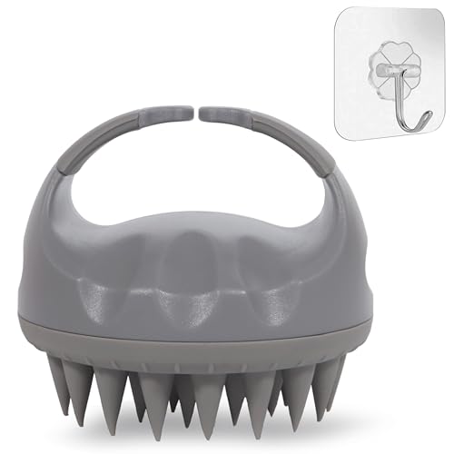 Hair Scalp Massager with Gift Set, Scalp Scrubber for Hair Growth & Dandruff Removal, Shampoo Brush with Soft Silicone Bristles - color: Gray