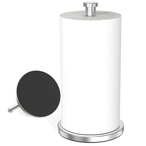 VEHHE Paper Towel Holder Countertop, Weighted Non-Slip Base, Stainless Steel Paper Towel Holder for Kitchen Bathroom (Silver) - color: Eva Pad Base | Silver