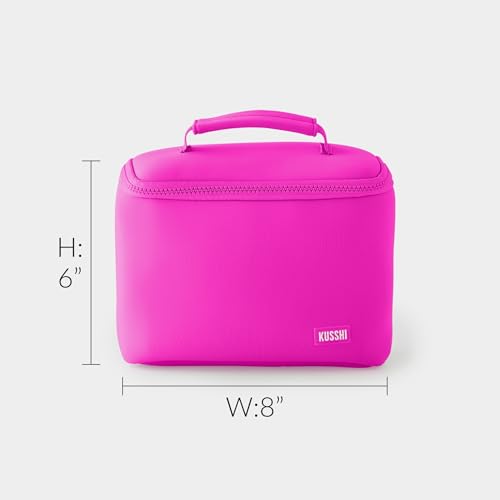 KUSSHI Neoprene Train Case Makeup Bag - Washable Makeup Travel Bag & Vanity Case for Stress Free Travel (Small, Pink/Indigo) - color: Pink/Indigo, size: Small