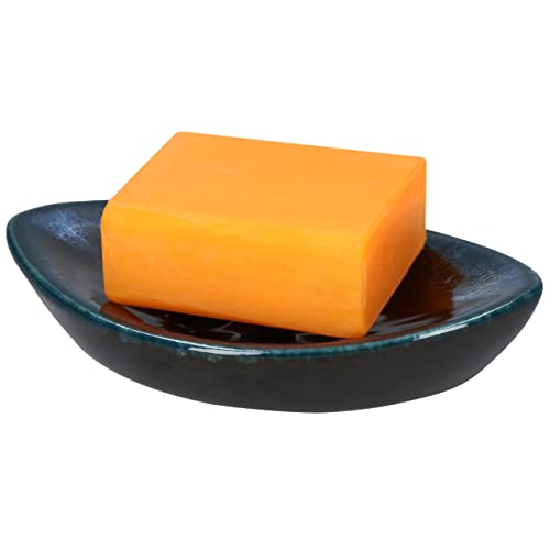Ceramic Soap Dish with Self Draining Tray for Bar Soap, Bathroom, Kitchen (Black) - color: Black