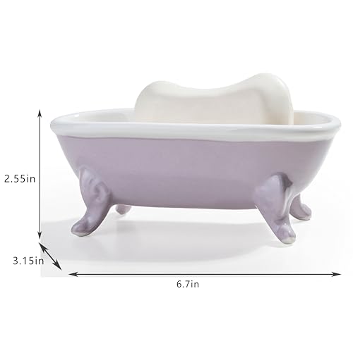 6.7" Ceramic Mini Clawfoot Bathtub Bar Soap Dish, Decorative Bar Soap Holder, Soap Tray Sponge Holder for Shower, Bathroom & Kitchen Sink (Purple) - color: Purple