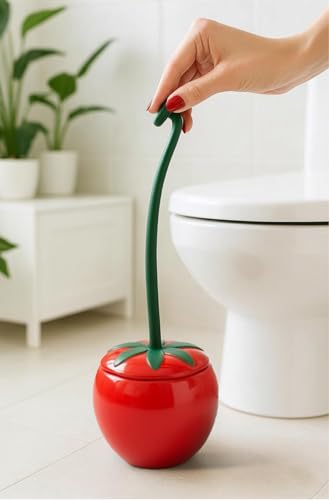 Deep & Sturdy Toilet Bowl Brush with Holder - Tomato Bowl Brush - Durable Scrubbing - Toilet Cleaners - Household Essentials - Bathroom Cleaner - Cleaning Supplies - Household Supplies - color: Tomato