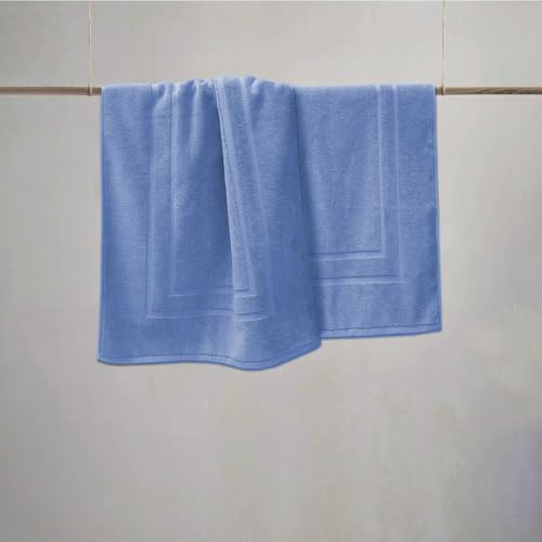 Feather & Stitch 2 Piece Towel Like Bath Mats (30x21 Inch) 100% Cotton Terry Bath Mats, Bathroom Shower Floor Mats [NOT A Bathroom Rug], Soft Absorbent Washable Mats - Faded Denim - color: Faded Denim