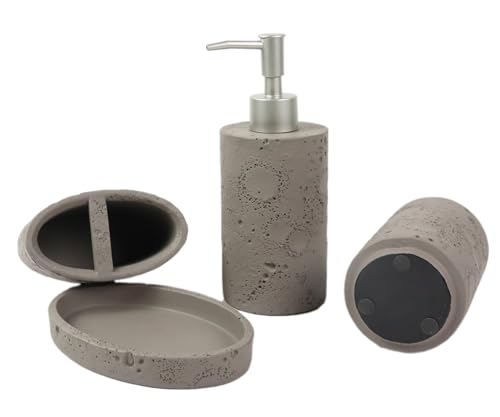 Hymmah Meteorites Bathroom Accessories Set,Farmhouse Bathroom Decor,4 Pcs Resin Gift Set Apartment Necessities, Contain Cotton Swab Jar,Soap Dispenser,Tumbler，Soap Dish/Tray - color: Meteorite