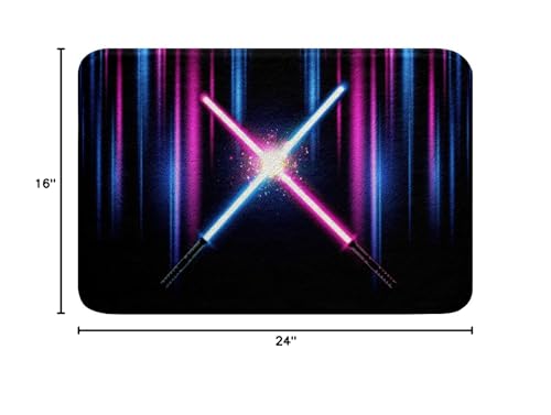 Purple Blue Light Up Sword Bathroom Rug Neon Light Geometric Abstract Ombre Non Slip Bath Mat Kids Boys Men Fashion Games Shaggy Absorbent Floor Mat Cool Black Bath Indoor Doormat Decor,16"x24" - color: Lightsaber 05, size: 16" x 24"