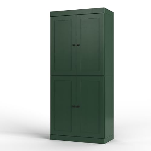 Palace Imports Solid Wood Tall Bathroom Pantry Cabinet with 4 Shaker Doors & Adjustable Shelves, Green - 100% Eco-Friendly, Renewable, Space-Saving Storage, 71.5" H x 32" W, Made in Brazil - color: Green
