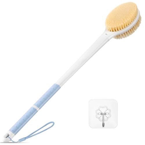Back Scrubber Body Shower Brush: 20.5‘’ Extra Long Anti Slip Handle Bath Brush with Stiff and Soft Bristles - Showering Exfoliator Wet or Dry Brushing for Women, Men, Elderly (Blue) - size: Long Handle 20.5 in-Blue