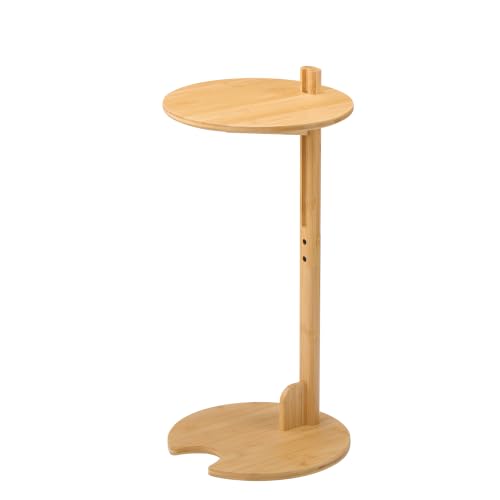 Bamboo C-Shaped Side End Table for Sofa | Slides Under Couch; Round Solid Bamboo Top; Works as Laptop Desk & TV Tray; Space-Saving for Small Living Rooms and Bedrooms - color: Natural