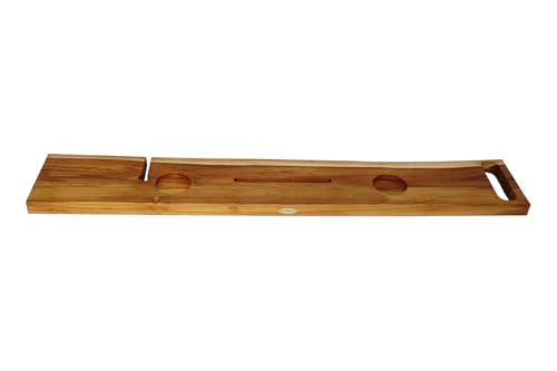 EcoDecors Eleganto 50" Live Edge Solid Teak Bath Caddy Tray with Handle, Book & Tablet Holder, Wine Glass Holders, Luxury Bathtub Tray - style: 50" Live Edge