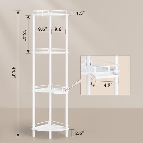 ELYKEN Corner Shower Caddy Standing, 4 Tier Rustproof Metal Shower Organizer with Soap Holder, Floor Shower Corner Shelf Rack Storage Stands with Adjustable Feet & 2 Hooks for Bathroom, White - color: White, size: 4 Tier