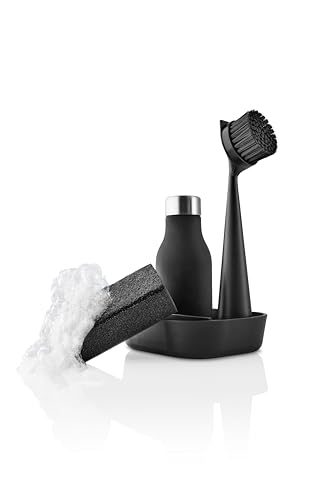 EVA SOLO | Dishwashing Set | Soap Dish, Liquid Soap Dispenser, Dish Brush & Sponge | Dish Washing Accessories | Black