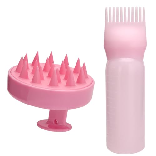 Hair Scalp Massager Shampoo Brush & Root Comb Applicator Bottle Set, Silicone Scalp Scrubber Hair Dye Bottle for Hair Care.