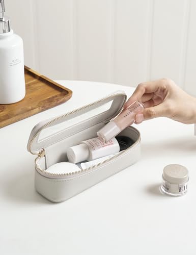 Popvibe Slim Makeup Brush Bag Travel Clear Toiletry Bag for Women Cute Make Up Bag for Traveling Cosmetic Bag Organizer Waterproof Tansparent Beauty Makeup Case Blue Gray - color: Beige Grey, style: Slim Sleek