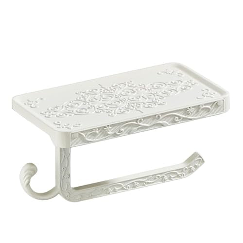 Vintage Toilet Paper Holder Wall Mount Toilet Roll Holder with Shelf and Hook Bronze Antique Bathroom Accessories Toilet Tissue Roll Holder Hanger Aluminum Material (White) - color: White