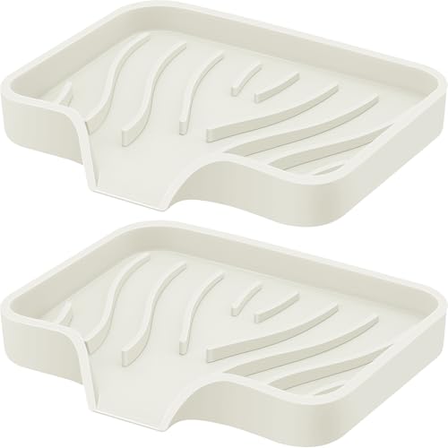Silicone Soap Dish with Drain, SAISN Kitchen Soap Tray for Shower 2 Pack Self Draining Soap Dish Soft Bathroom Soap Holder for Kitchen Sink Flexible Portable Soap Saver, Beige - color: Beige