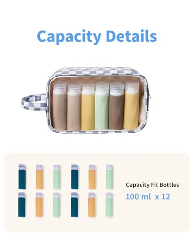 Narwey Clear Toiletry Bags for Traveling Women Men, Clear Travel Bags for Toiletries Makeup Bag Cosmetic Bag with Zipper, Make Up Organizer, Skincare Bag (Grayish Blue Checkerboard) - color: Y-Grayish Blue Checkerboard
