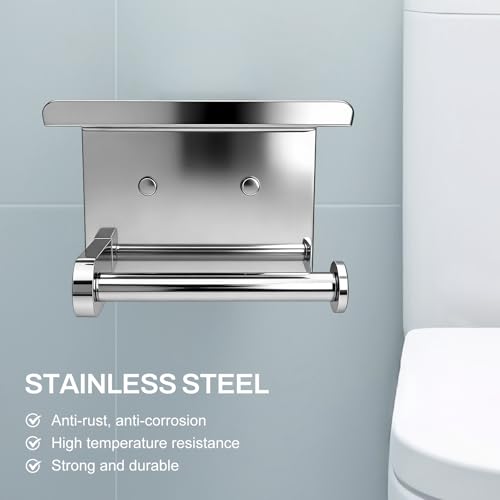 SetSail Toilet Paper Holder with Shelf Adhesive or Screw-in Bathroom Toilet Paper Roll Holders Wall Mount Heavy-Duty Tissue Holder for Bathrooms, Mirror Silver - color: Chrome, size: 1 Packs