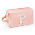 Personalized Initial Makeup Bag with Handle, Preppy Cosmetic Bag with Inner Zipper Pocket, 8 9 10 11 12 13 14 Years Old Girl, Graduation Gifts for Teen Girls Women Teachers (P, Pink) - color: Pink, style: P