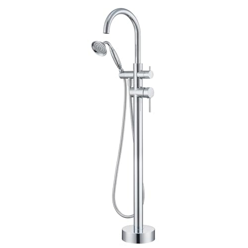 Wowkk Tub Filler Freestanding Bathtub Faucet Chrome Floor Mounted Brass Bathroom Tub Faucets with Hand Shower - color: Chrome