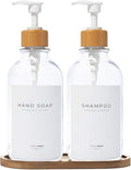 MaisoNovo Hand and Dish Soap Dispenser for Kitchen Set of 2-16.9oz Clear Dish and Hand Soap Dispenser Set for Kitchen - Clear Plastic Bottles x 2 with White Bamboo Pumps & Tray - color: Plastic Clear Bottles/White Bamboo Pumps